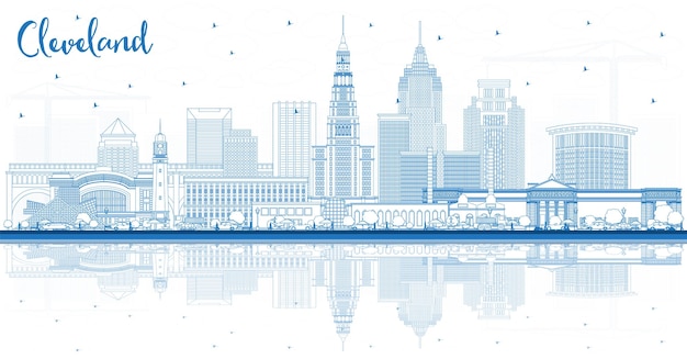 Outline Cleveland Ohio City Skyline with Blue Buildings and Reflections Vector Illustration Cleveland USA Cityscape with Landmarks