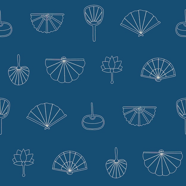 Vector outline collection of fan seamless pattern vector illustration design