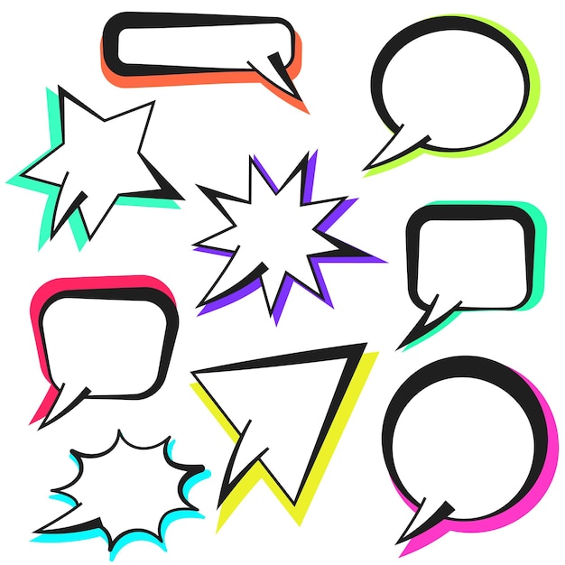 Outline comic speech bubbles with colorful shadow