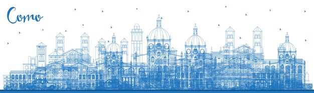 Outline Como Italy City Skyline with Blue Buildings Vector Illustration Business Travel and Concept with Historic Architecture