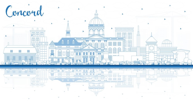 Outline Concord New Hampshire City Skyline with Blue Buildings and Reflections Vector Illustration Business Travel and Tourism Concept with Historic and Modern Architecture Concord Cityscape