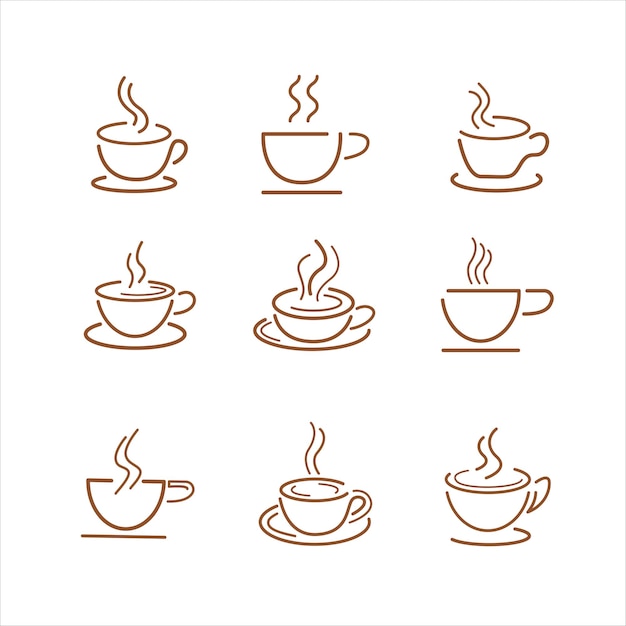 Outline cup of coffee icon vector set perfect for international cofffee day coffee shop logo