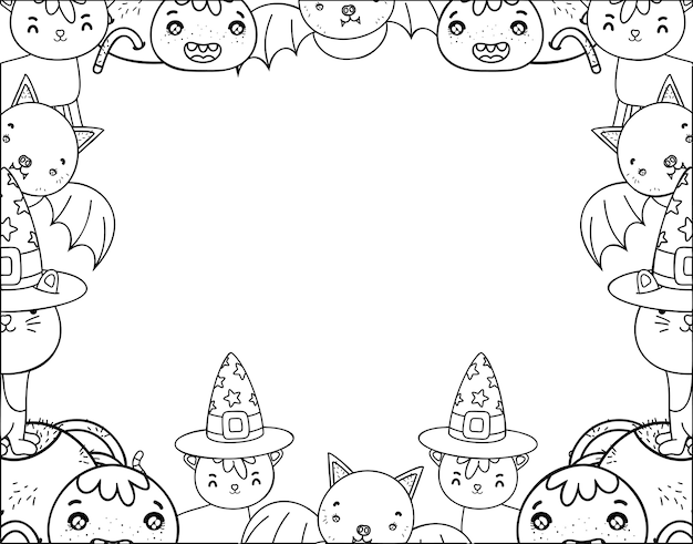 Outline cute halloween animals decoration event