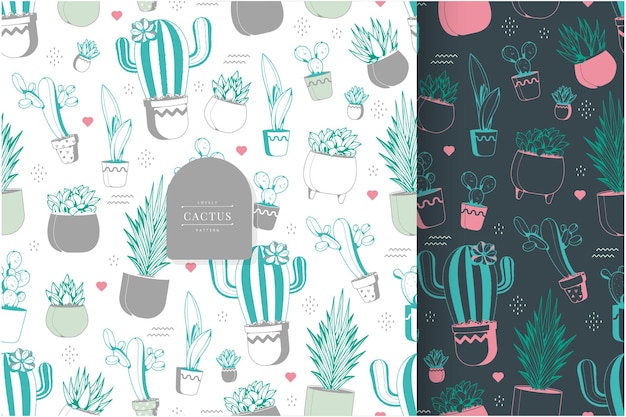 outline desert plant pattern template