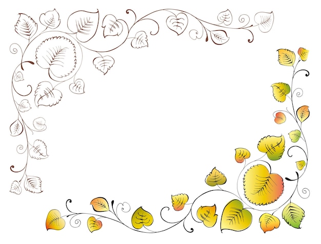 Outline drawings of floral corners from decorative leaves