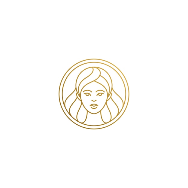 Outline female face logo in circle hand drawn with thin lines