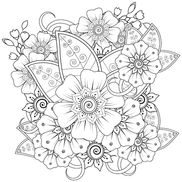 Outline floral arrangement in mehndi style.