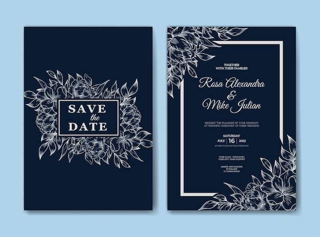 Outline floral wedding invitation template