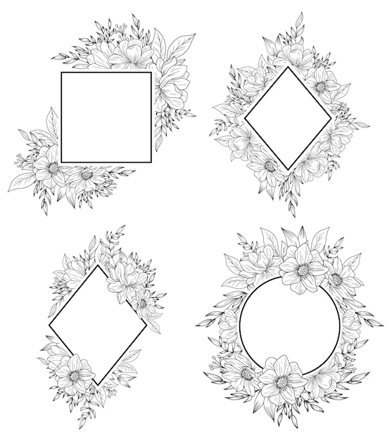 Outline flower frame hand drawn decoration