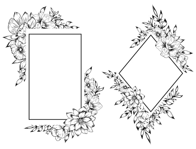 Outline flower frame hand drawn decoration