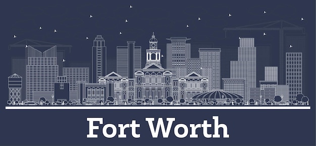 Vector outline fort worth texas city skyline with white buildings