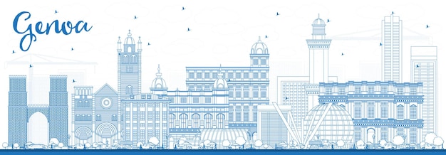 Outline Genoa Italy City Skyline with Blue Buildings. Vector Illustration. Business Travel and Tourism Concept with Modern Architecture. Genoa Cityscape with Landmarks.