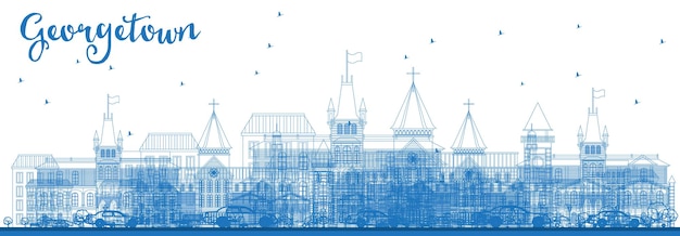 Outline Georgetown Skyline with Blue Buildings. Vector Illustration. Business Travel and Tourism Concept with Modern Architecture. Image for Presentation Banner Placard and Web Site.