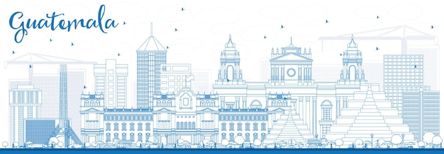 Outline Guatemala Skyline with Blue Buildings. Vector Illustration. Business Travel and Tourism Concept with Modern Architecture. Image for Presentation Banner Placard and Web Site.