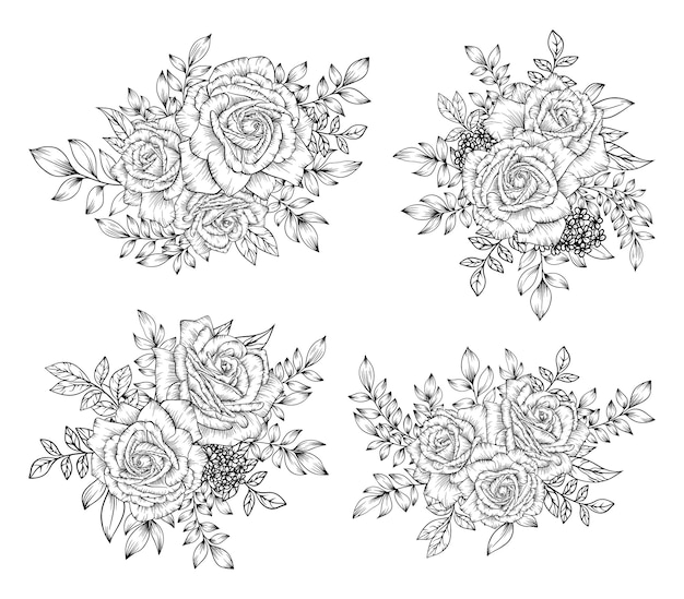 Outline hand drawn flower bouquet decoration