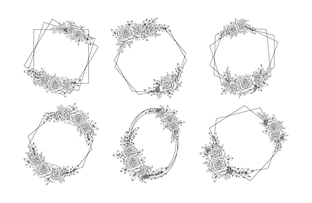 Outline hand drawn flower frame border decoration