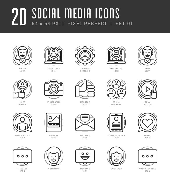 Outline icons set social media symbols