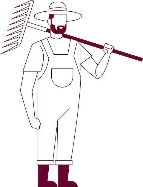 Outline Illustration of Faceless Farmer Male Character