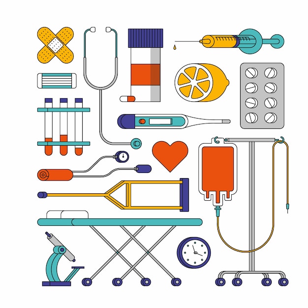 outline illustration of hospital. Medical icon set, white background