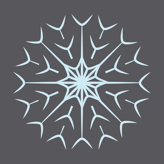 The outline image of an abstract openwork snowflake on a gray background in a trendy blue tint