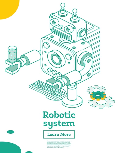 Outline Isometric Toy Robot with Artificial Intelligence Isolated on White