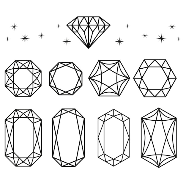 Vector outline jewelry gemstone icons flat design