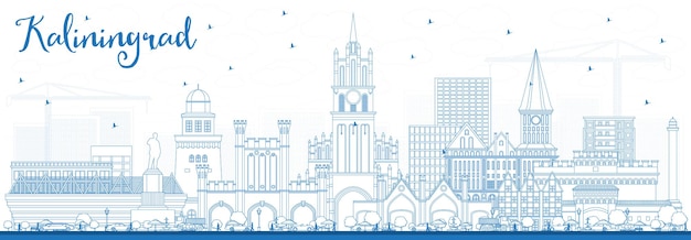 Outline Kaliningrad Russia City Skyline with Blue Buildings. Vector Illustration. Business Travel and Tourism Concept with Historic Architecture. Kaliningrad Cityscape with Landmarks.