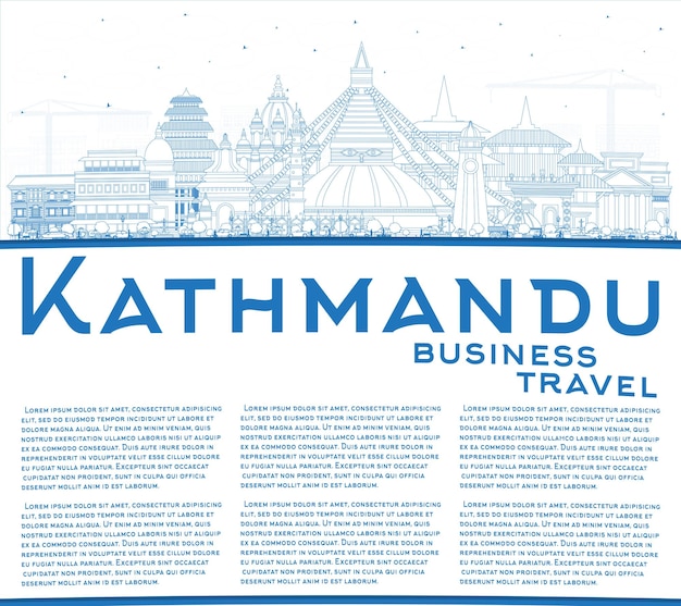 Outline Kathmandu Nepal City Skyline with Blue Buildings and Copy Space