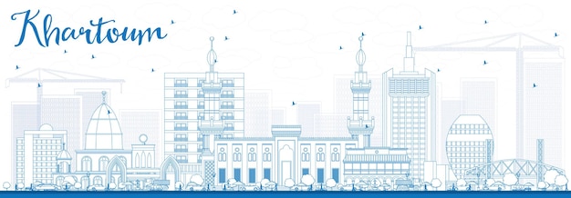 Outline Khartoum Skyline with Blue Buildings. Vector Illustration. Business Travel and Tourism Concept with Historic Architecture. Image for Presentation Banner Placard and Web Site