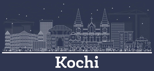 Outline Kochi India City Skyline with White Buildings