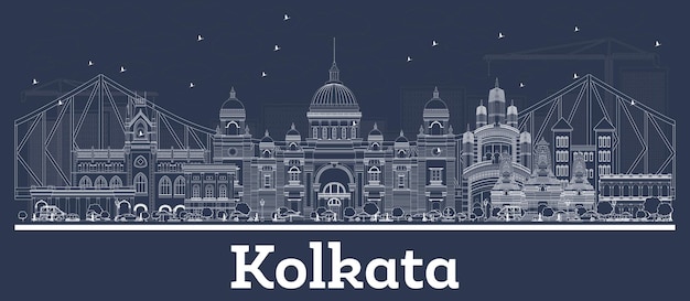 Outline Kolkata India City Skyline with White Buildings. Illustration