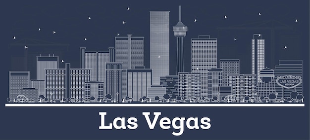 Outline Las Vegas Nevada City Skyline with White Buildings. Las VegasCityscape with Landmarks.