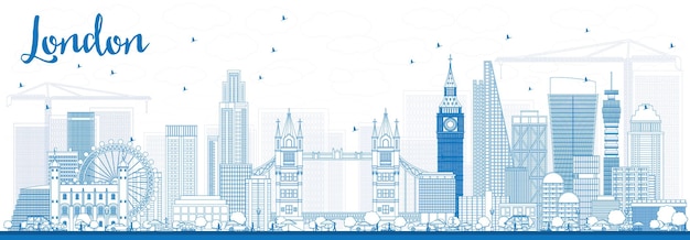 Outline London Skyline with Blue Buildings. Vector Illustration.