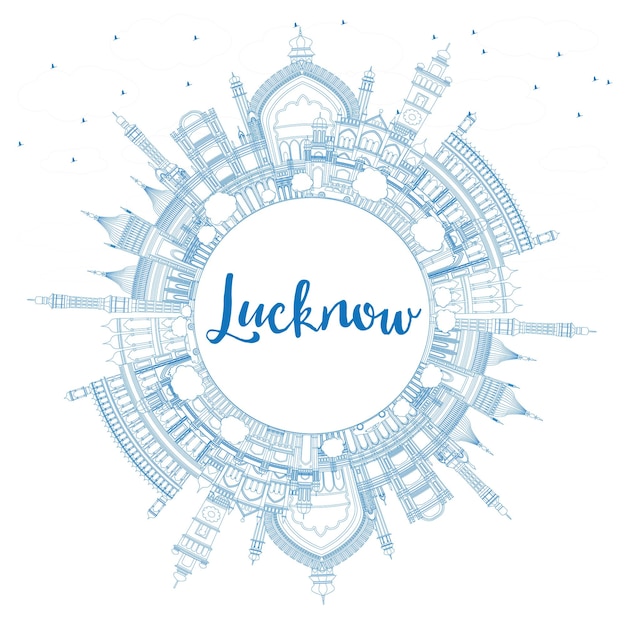 Outline Lucknow Skyline with Blue Buildings and Copy Space. Vector Illustration. Business Travel and Tourism Concept with Modern Architecture. Image for Presentation Banner Placard and Web Site.