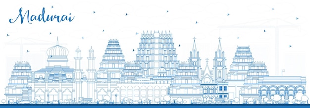 Outline Madurai India City Skyline with Blue Buildings. Vector Illustration. Business Travel and Concept with Historic Architecture. Madurai Cityscape with Landmarks.