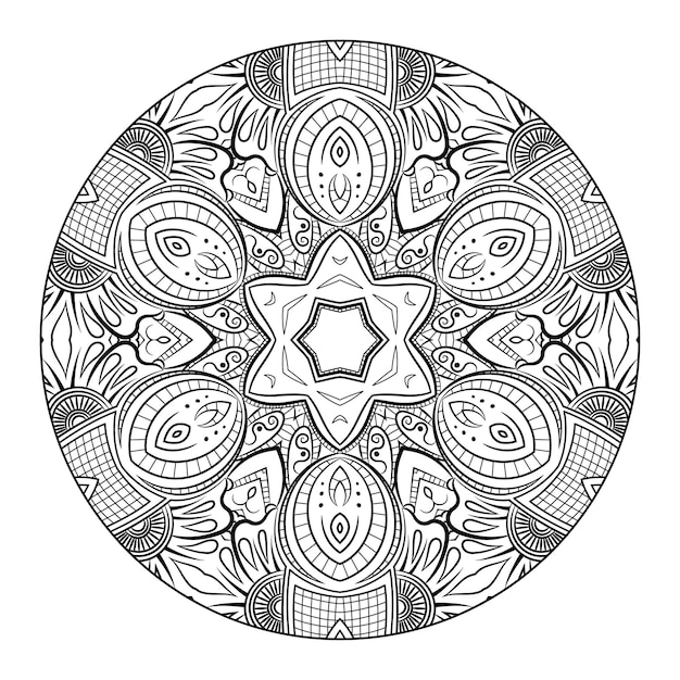 Outline mandala for coloring book, anti-stress therapy pattern, decorative round ornament