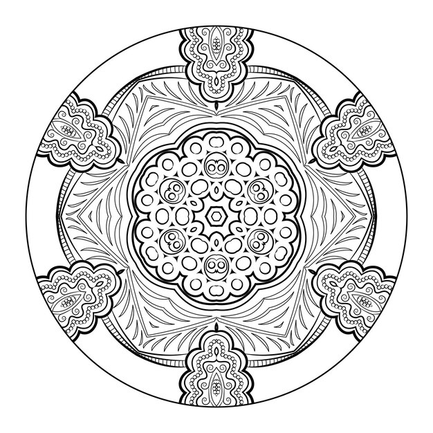 Outline mandala for coloring book, anti-stress therapy pattern, decorative round ornament