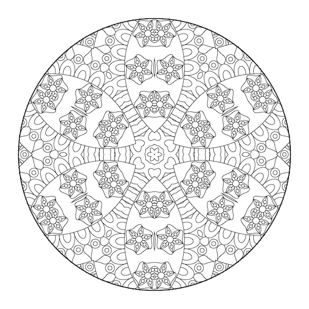 Outline mandala for coloring book, anti-stress therapy pattern, decorative round ornament