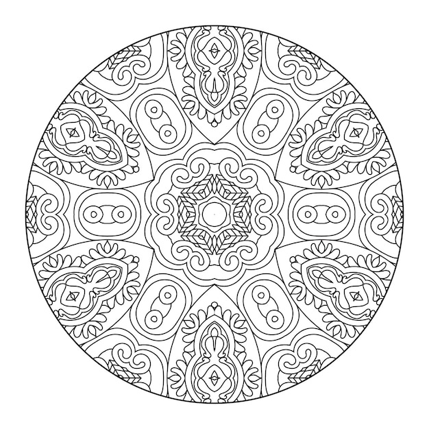 Outline mandala for coloring book, anti-stress therapy pattern, decorative round ornament