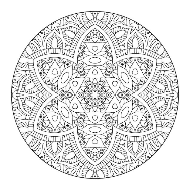 Outline mandala for coloring book, anti-stress therapy pattern, decorative round ornament