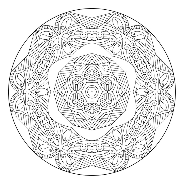 Outline mandala for coloring book, anti-stress therapy pattern, decorative round ornament