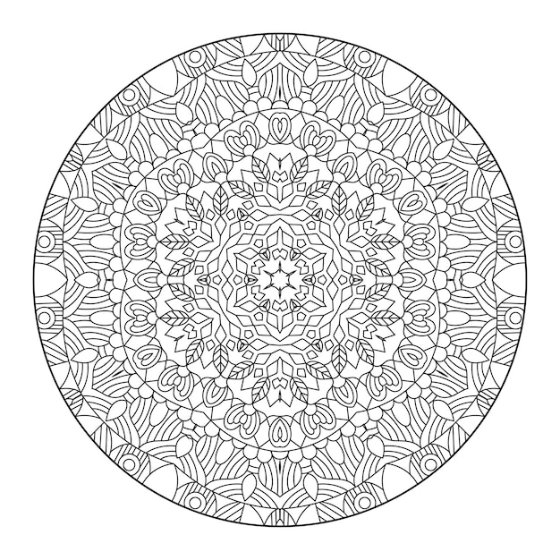 Outline mandala for coloring book, anti-stress therapy pattern, decorative round ornament