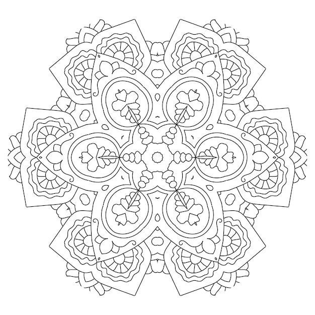 Outline mandala for coloring book, anti-stress therapy pattern, decorative round ornament.