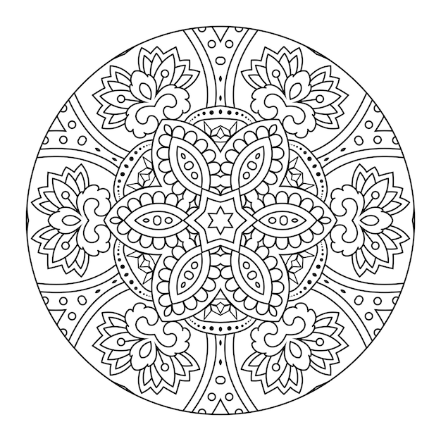 Outline mandala for coloring book, anti-stress therapy pattern, decorative round ornament