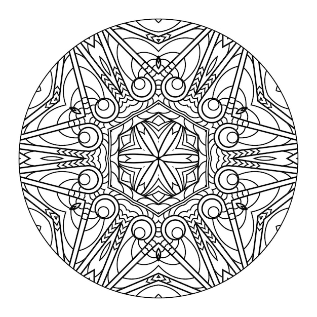 Outline mandala for coloring book, anti-stress therapy pattern, decorative round ornament