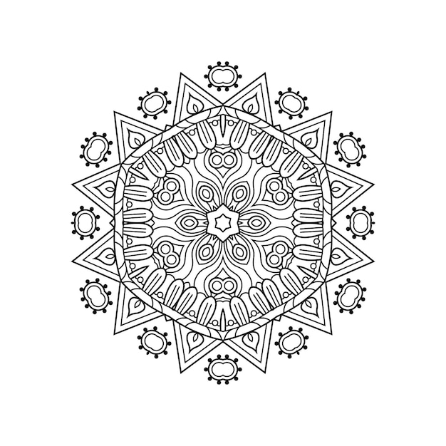 Outline mandala for coloring book, anti-stress therapy pattern, decorative round ornament.