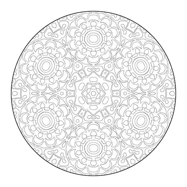 Outline mandala for coloring book, anti-stress therapy pattern, decorative round ornament