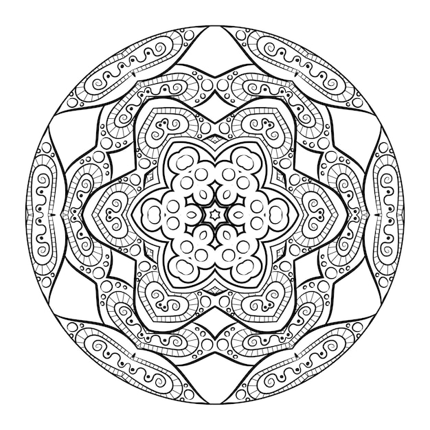 Outline mandala for coloring book, anti-stress therapy pattern, decorative round ornament