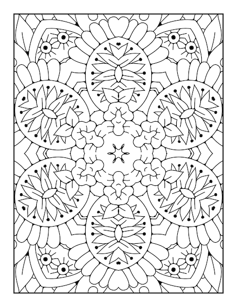 Outline mandala coloring page for coloring book and adult coloring page with black white line art