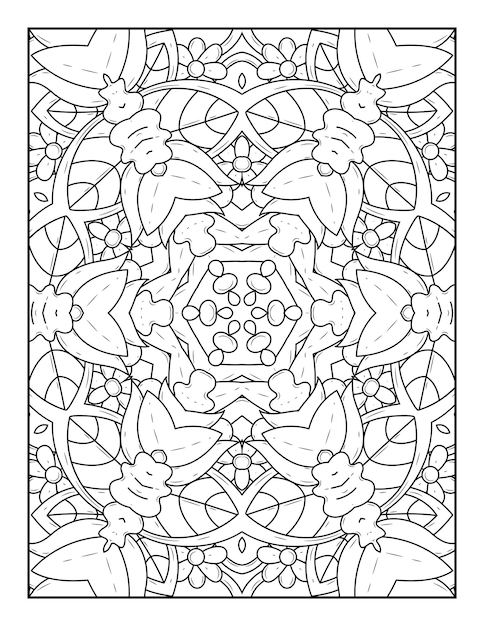 Outline mandala coloring page for coloring book and adult coloring page with black white line art